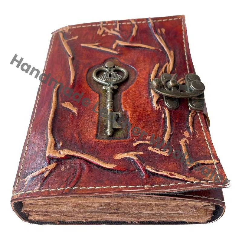 Handmade Journal Witchcraft Book, Wiccan Spell Book of Shadows, Antique Key Figured Locked Book Leather Diary Vintage Halloween