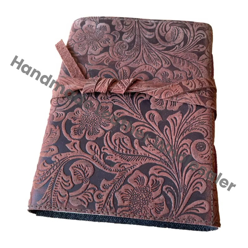 Handmade Leather Address Book Soft Garden Flower Vintage Eco-friendly Paper High Quality Spells Blank Bound Deckle Pages Custom