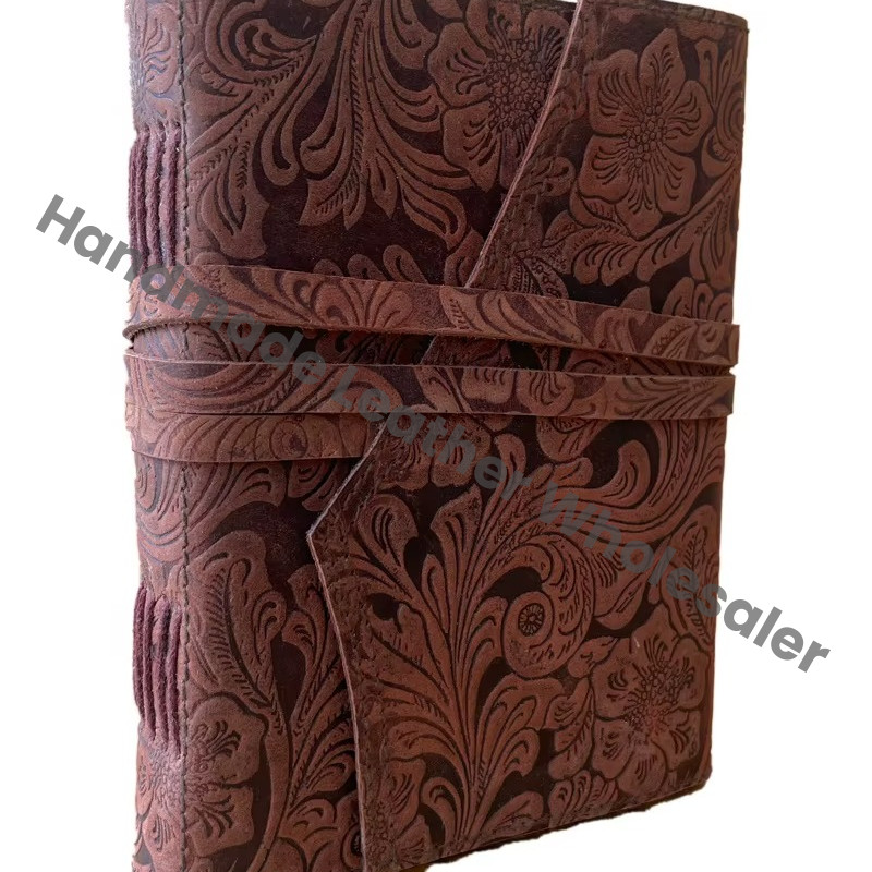 Handmade Leather Address Book Soft Garden Flower Vintage Eco-friendly Paper High Quality Spells Blank Bound Deckle Pages Custom