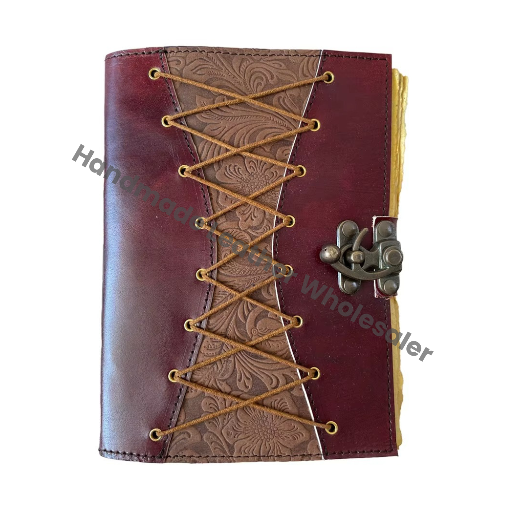 Handmade Leather Address Book Soft Spiral Eco-friendly Gift Customized Logo High Quality Garden Flower Blank Vintage Book Deckle