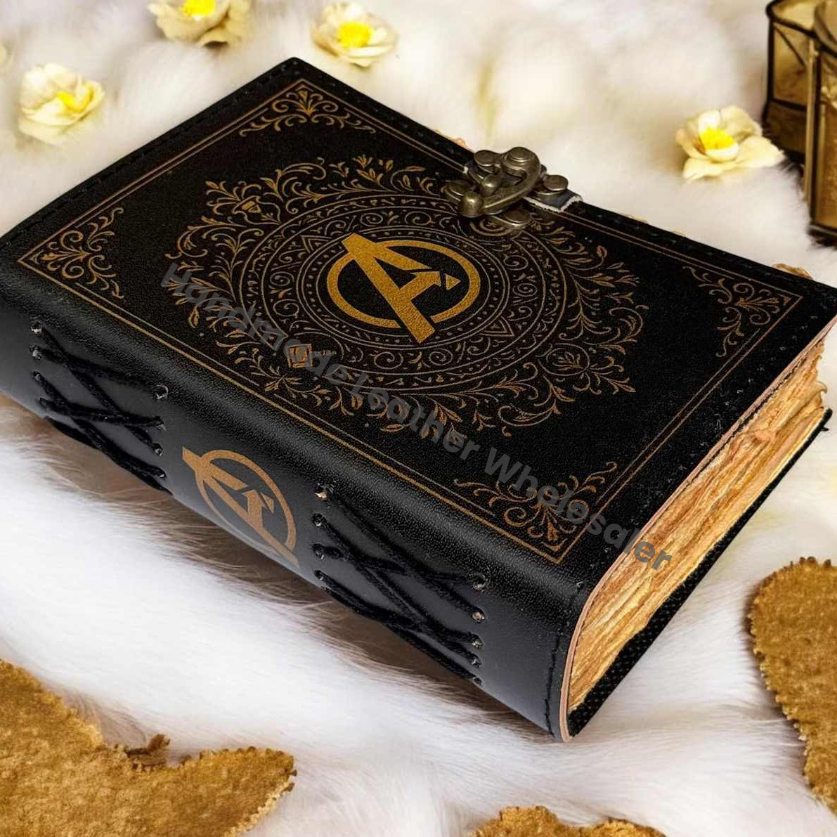 Handmade Leather Book of Shadows, Antique Lock, Deckle Edge Paper