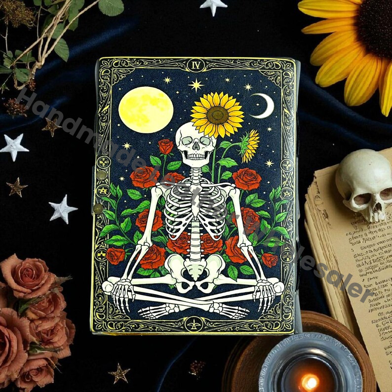 Handmade Leather Book of Shadows: Lovers Tarot Journal with Lock