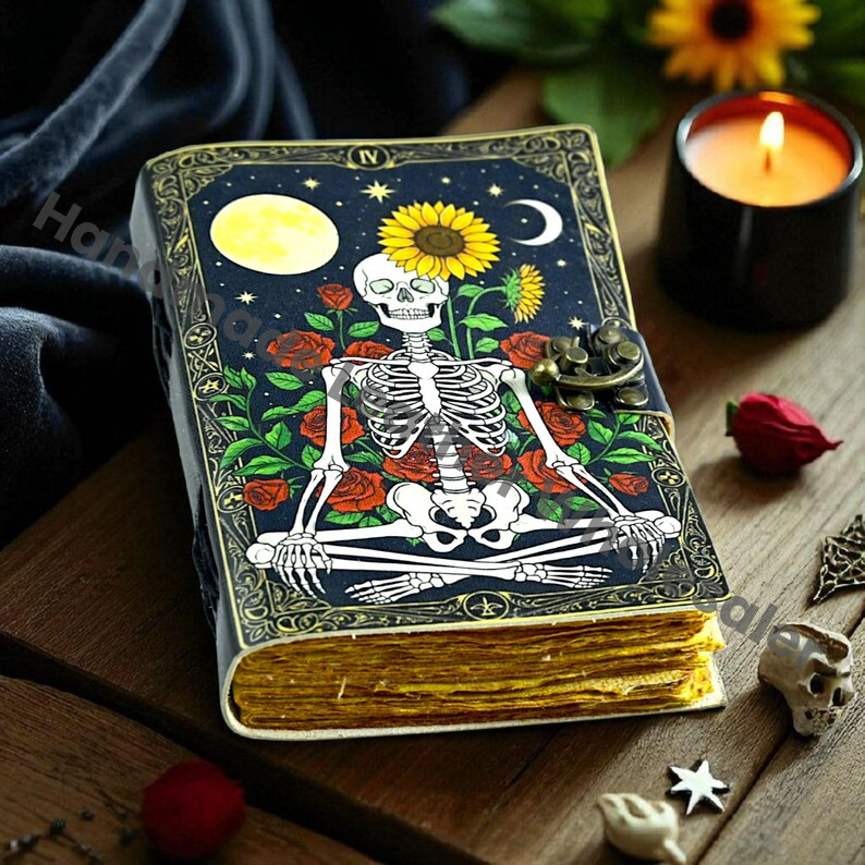 Handmade Leather Book of Shadows: Lovers Tarot Journal with Lock