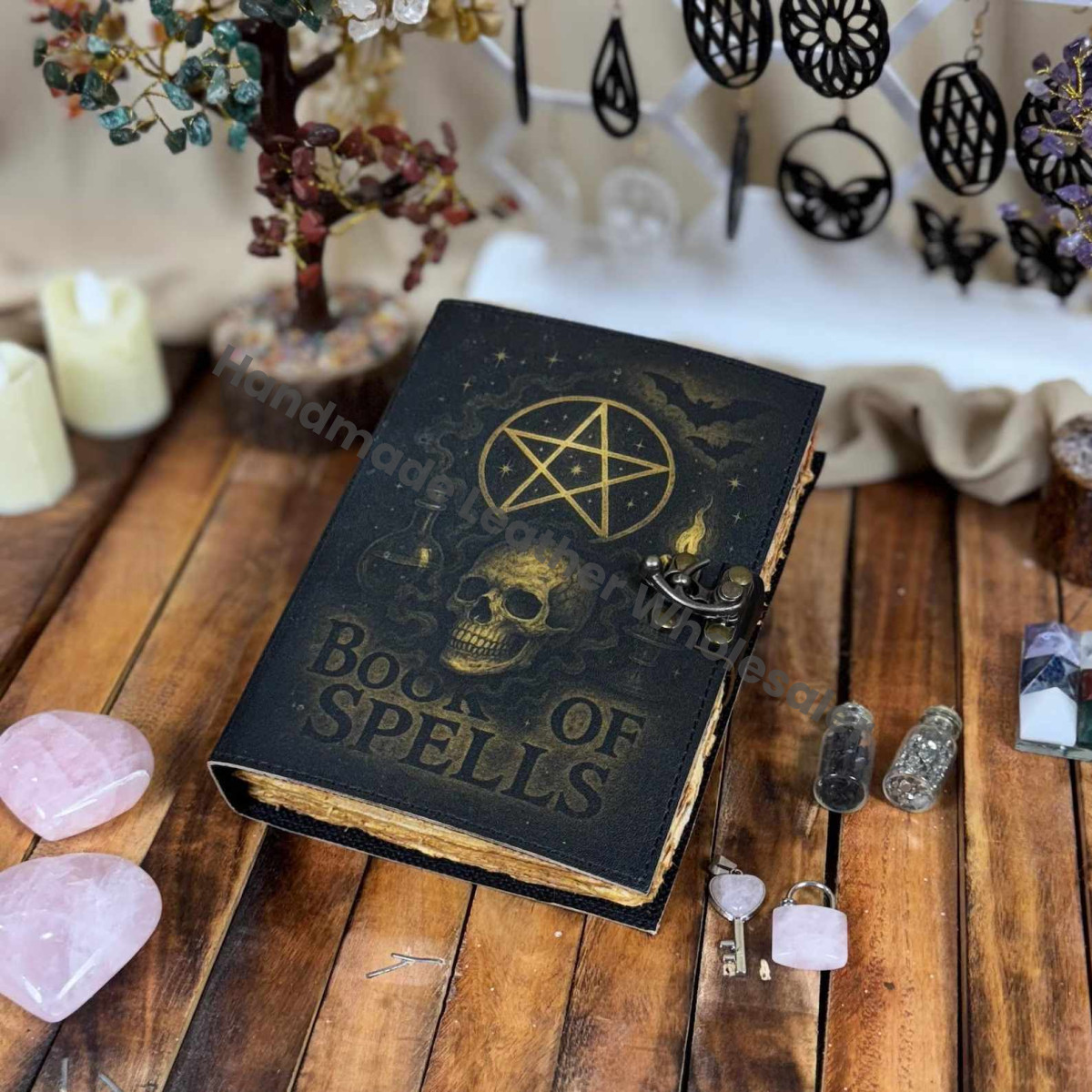 Handmade Leather Book of Spells Journal – Witchcraft Grimoire – Wiccan Pagan Spell Book – Gothic Witch Journal – Book of Shadows