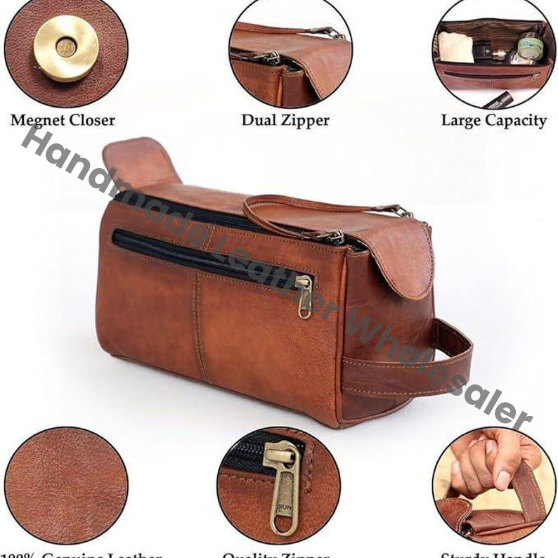 Handmade Leather & Canvas Toiletry Bag: Personalized Dopp Kit