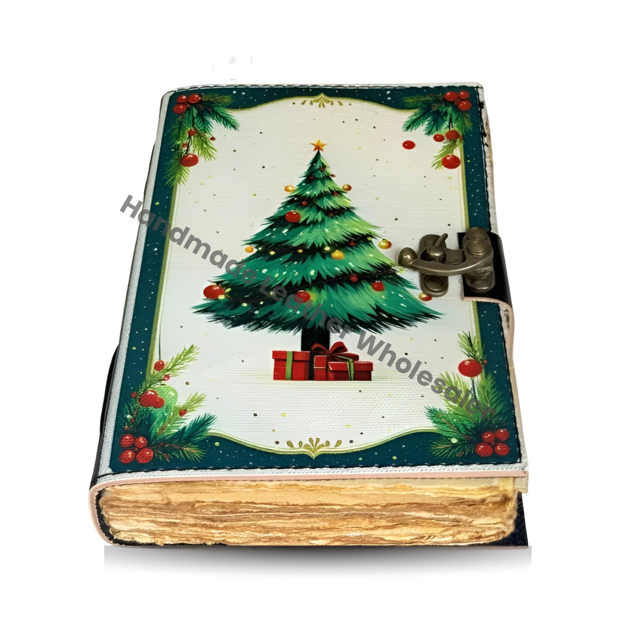 Handmade Leather Christmas Journal: Vintage Tree, Festive Scrapbook