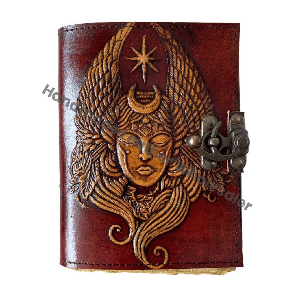 Handmade Leather Diary With Embossed Goddess Design And Metal Clasp Hardcover Journal For Gift Leather Hardcover Spiral Binding