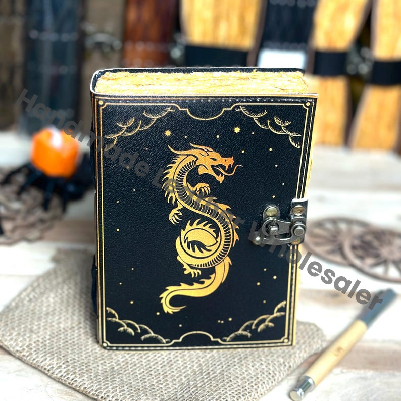 Handmade Leather Dragon Journal: Blank Spell Book of Shadows
