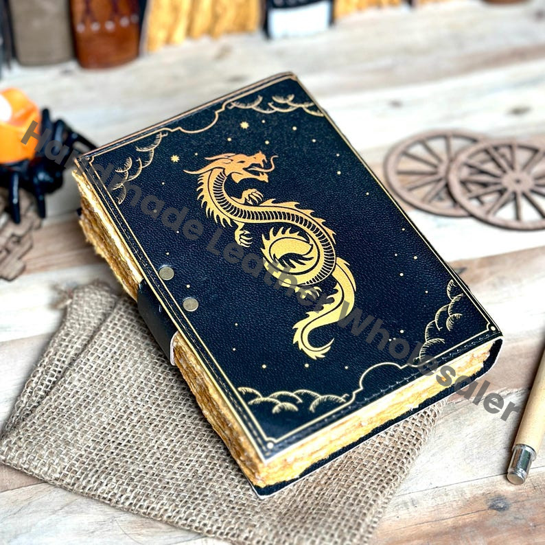 Handmade Leather Dragon Journal: Blank Spell Book of Shadows