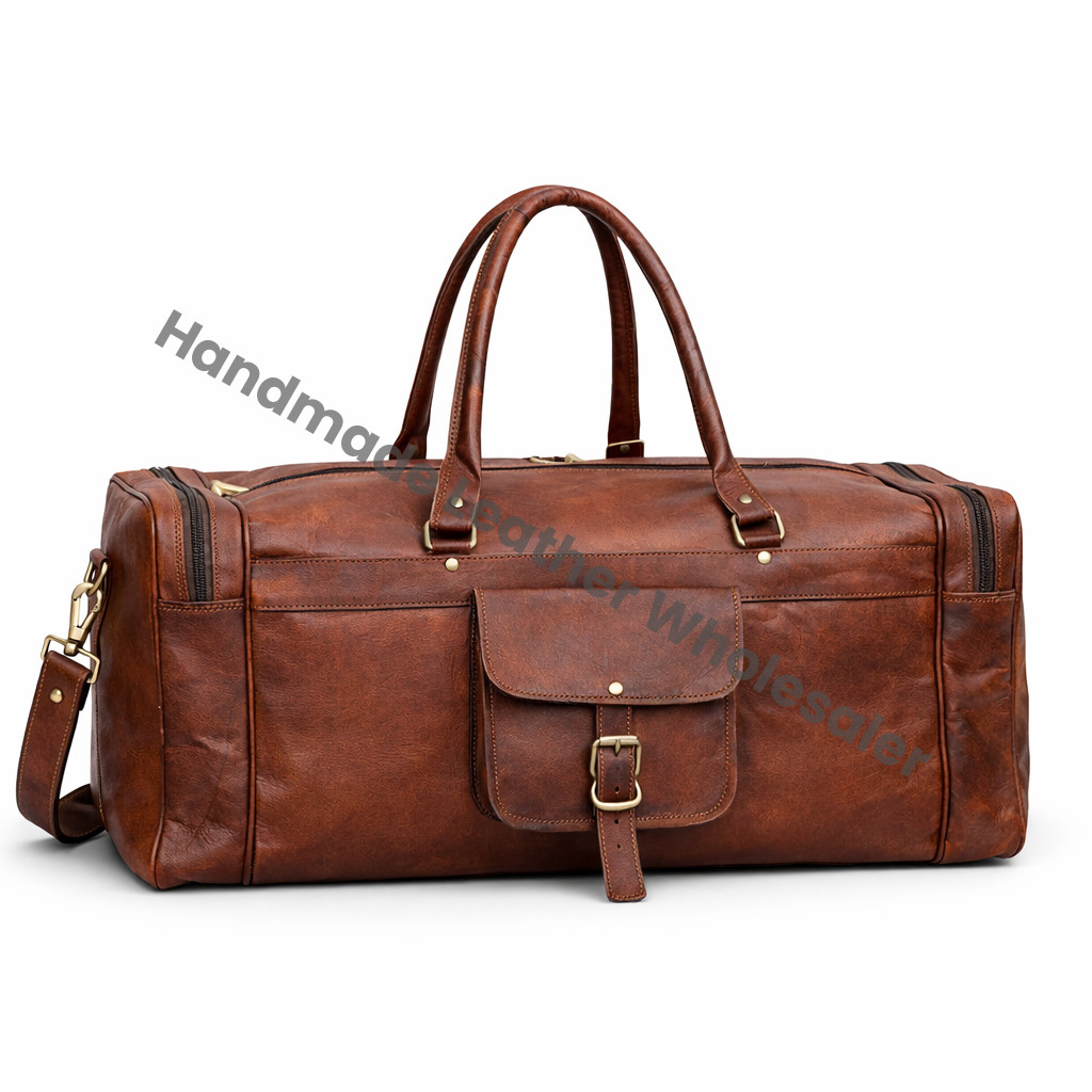 Handmade Leather Duffle Bag: Buffalo Cowhide Weekender Gym Bag