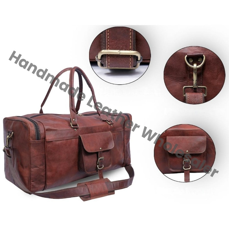 Handmade Leather Duffle Bag: Buffalo Cowhide Weekender Gym Bag