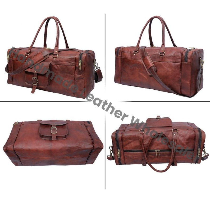 Handmade Leather Duffle Bag: Buffalo Cowhide Weekender Gym Bag