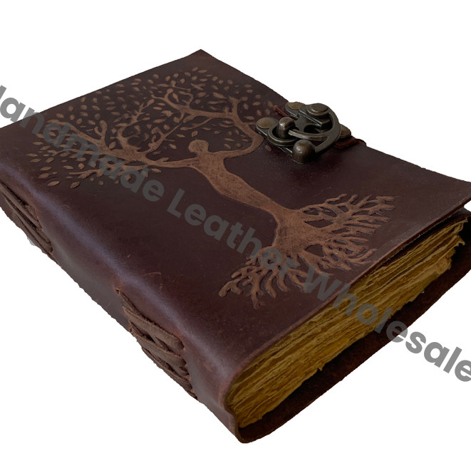 Handmade Leather Embossed Bound Journal Tree Life Mother Earth Writing Notebook Diary Recyclable Paper Custom Logo Option Best