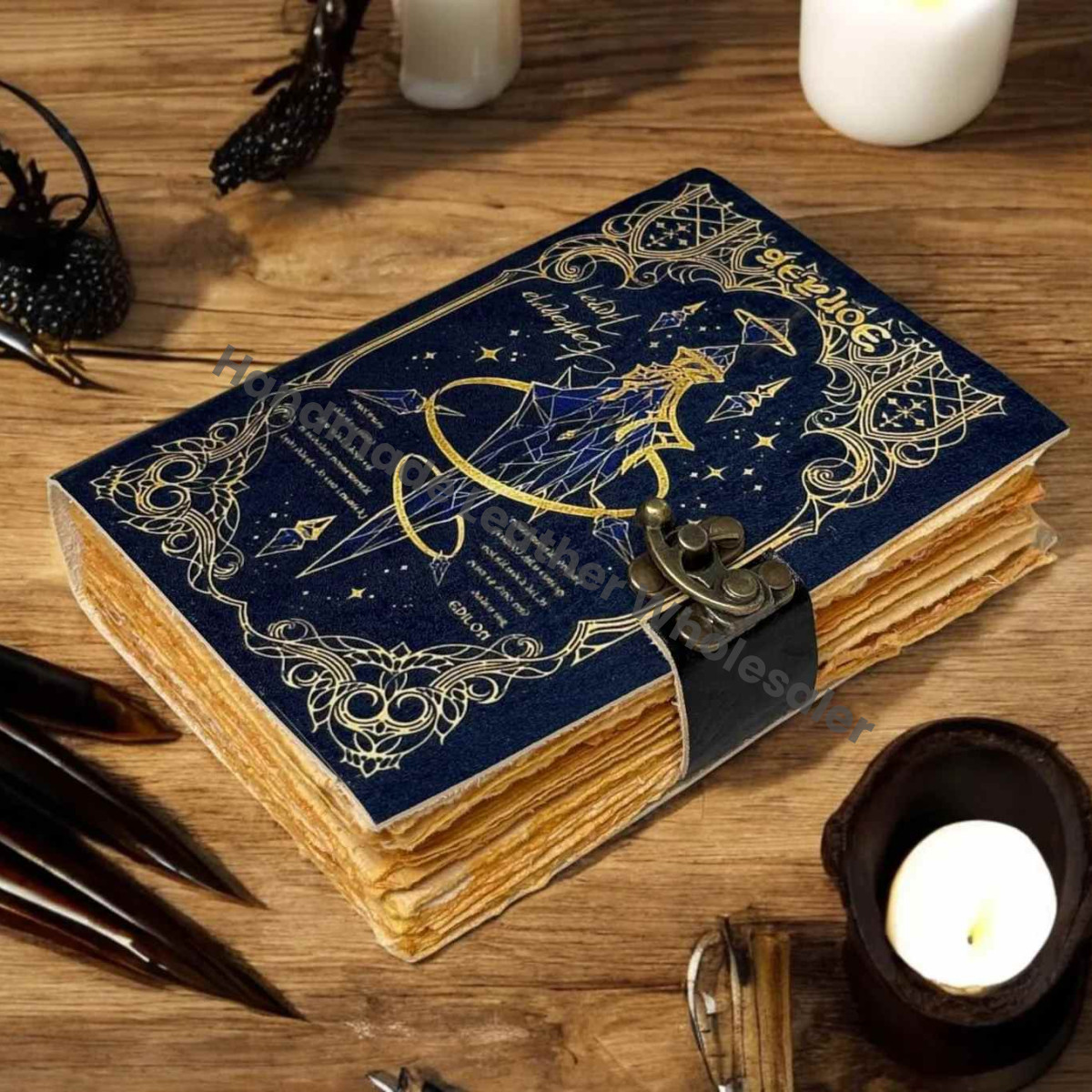 Handmade Leather Grimoire: Antique Deckle Edge Book of Shadows