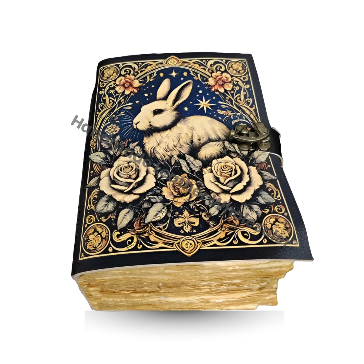 Handmade Leather Grimoire: Easter Bunny Journal, Blank Book of Shadows