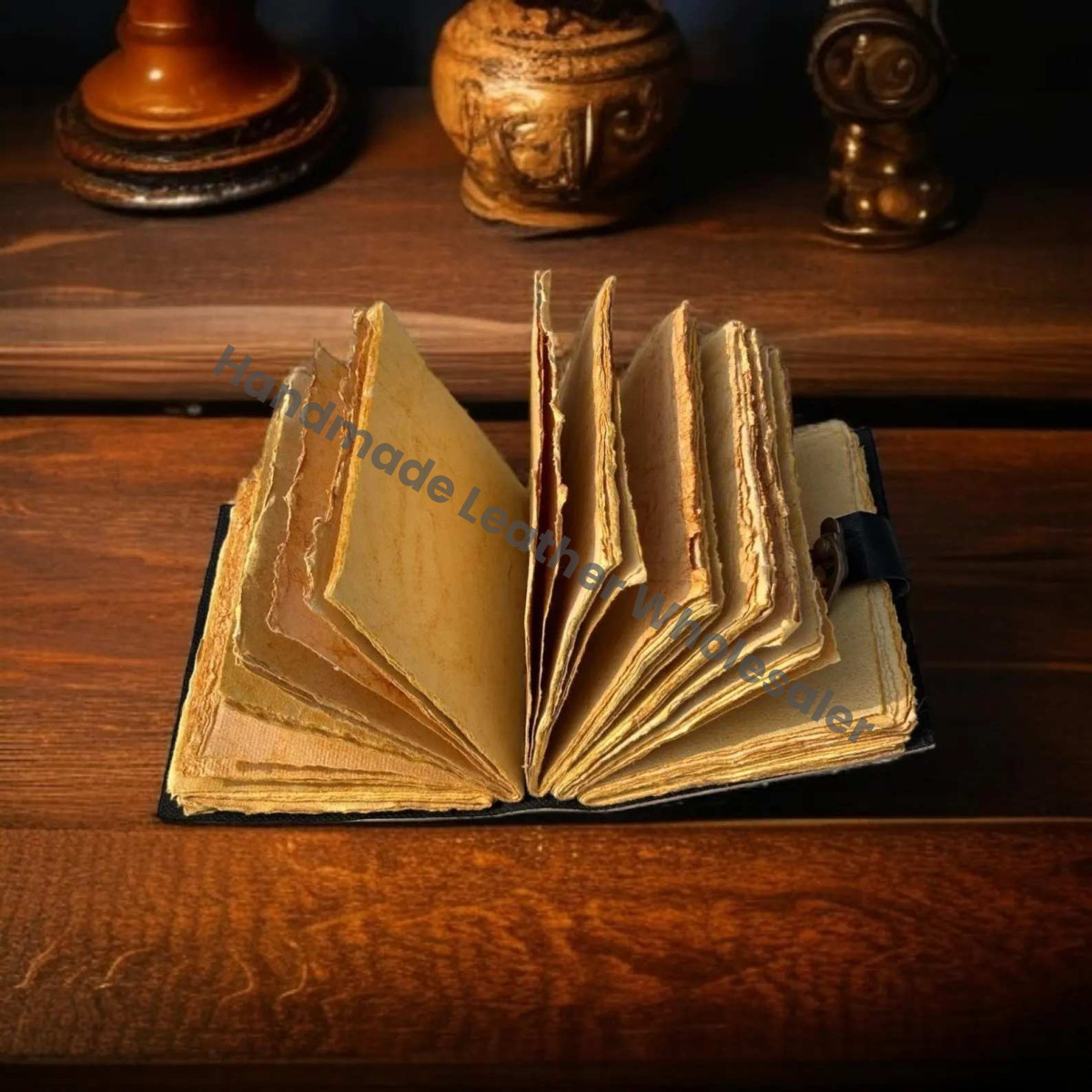 Handmade Leather Grimoire: Easter Bunny Journal, Blank Book of Shadows