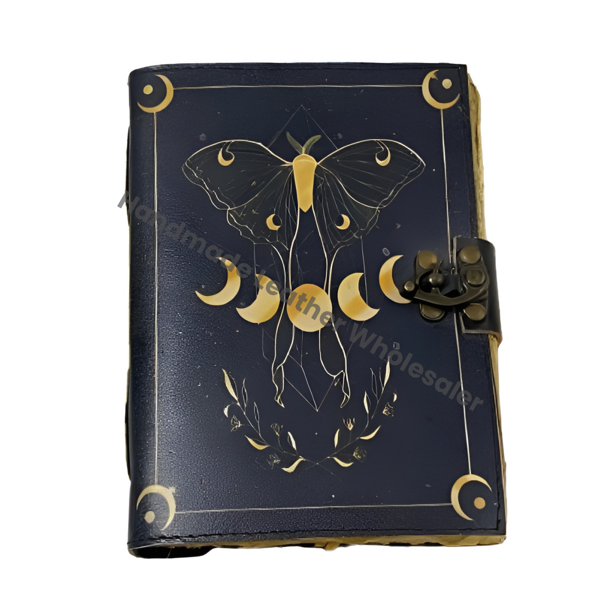 Handmade Leather Grimoire: Luna Moth & Moon Phases Spell Book