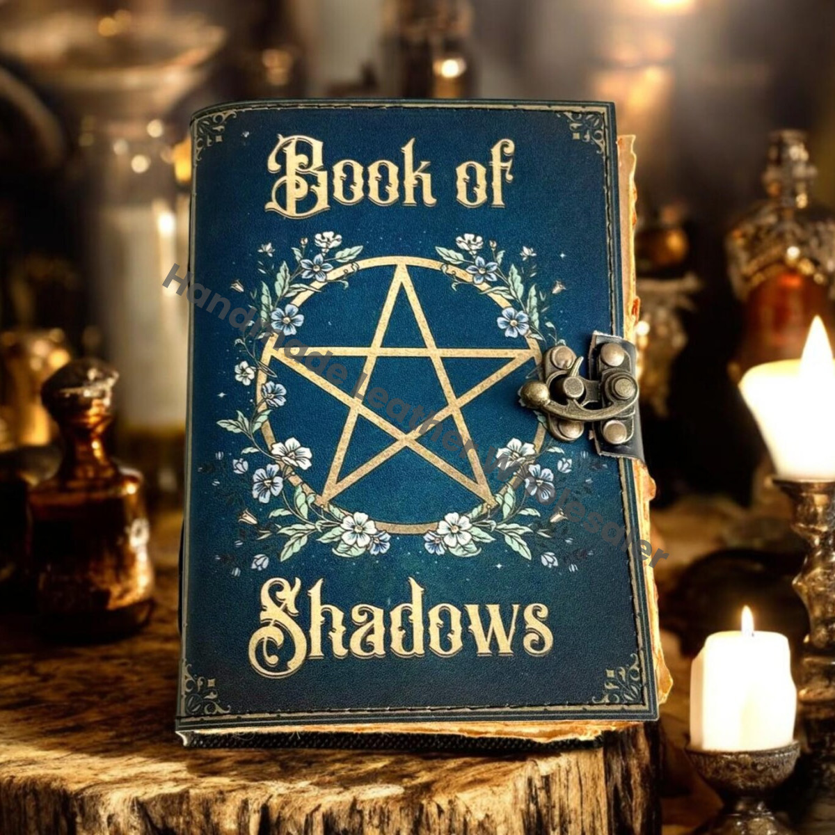 Handmade Leather Grimoire: Vintage Book of Shadows with Deckle Edge Paper