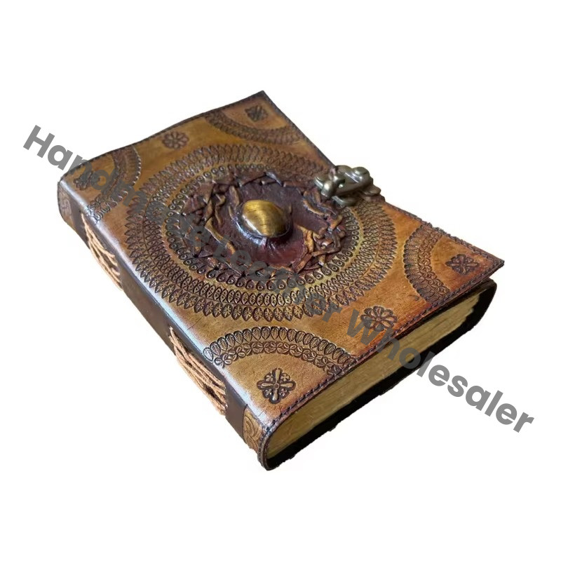 Handmade Leather Hardcover Diary with Embossed Mandala Design and Metal Clasp Gift Journal Paper Vintage Bound Unique Handmade