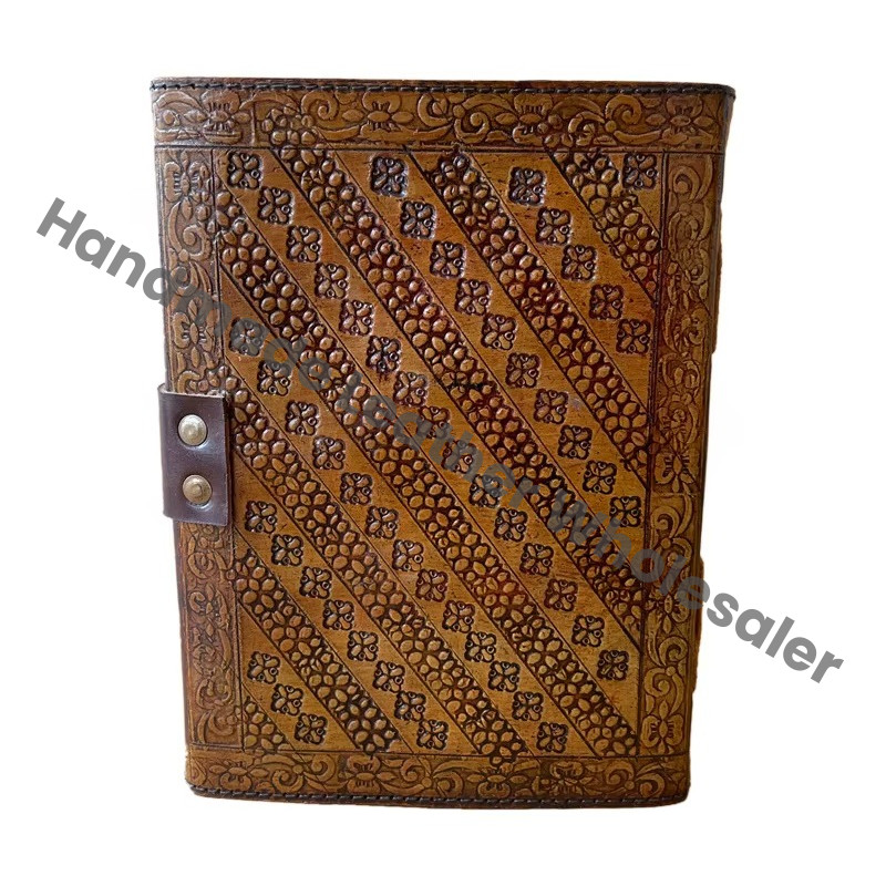 Handmade Leather Hardcover Diary with Embossed Mandala Design and Metal Clasp Gift Journal Paper Vintage Bound Unique Handmade