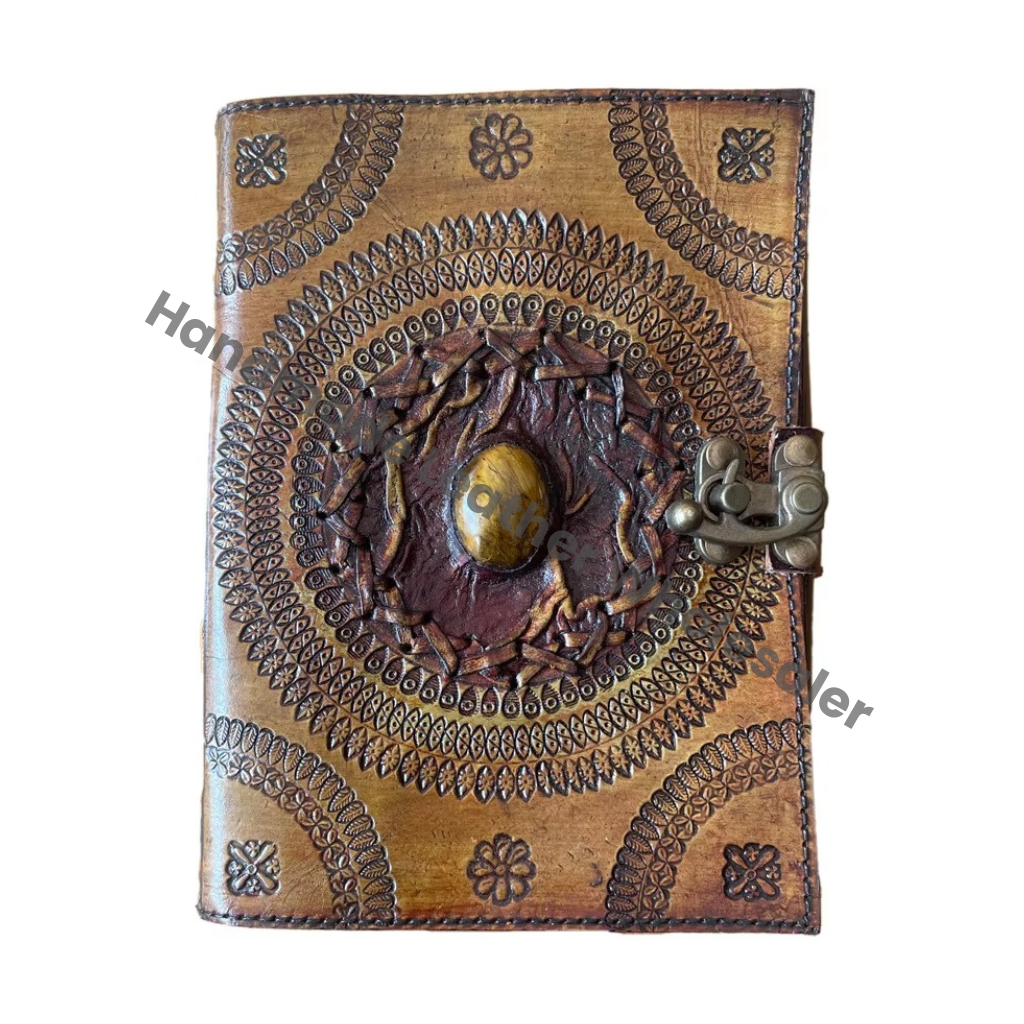 Handmade Leather Hardcover Diary with Embossed Mandala Design and Metal Clasp Gift Journal Paper Vintage Bound Unique Handmade