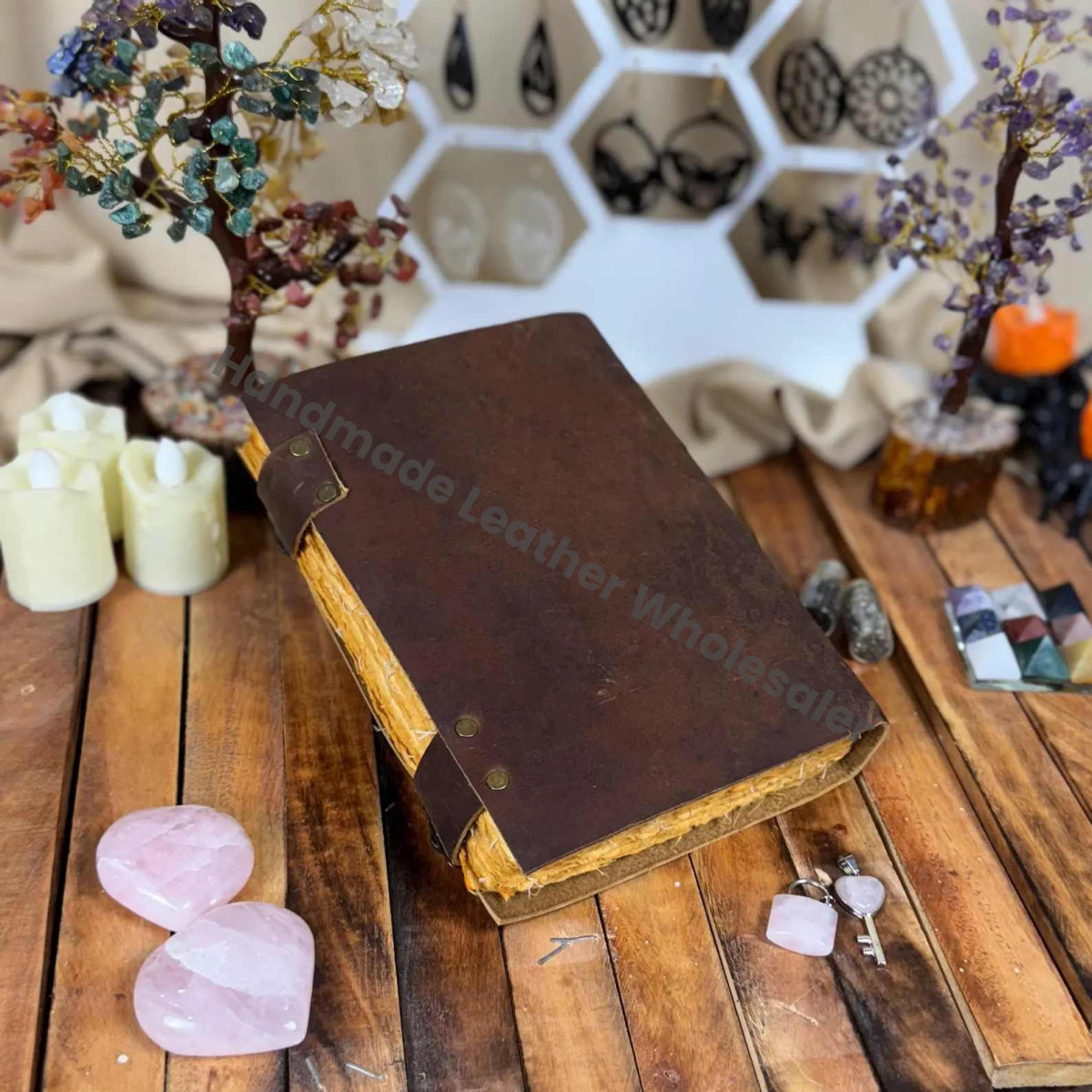 Handmade leather Journal - Blank Spell Book of Shadows, Vintage Travel Writing Notebook, Deckle Edge Paper Double Lock Closure