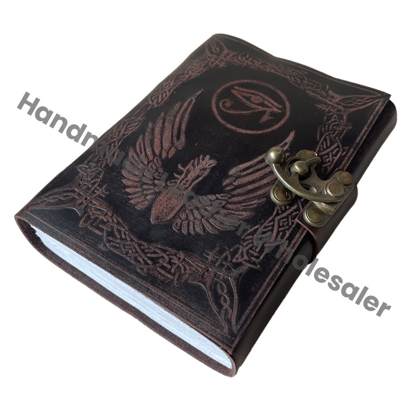 Handmade Leather Journal Custom Logo Recyclable Paper Embossed Bound Writing Spell Vintage Notebook Diary