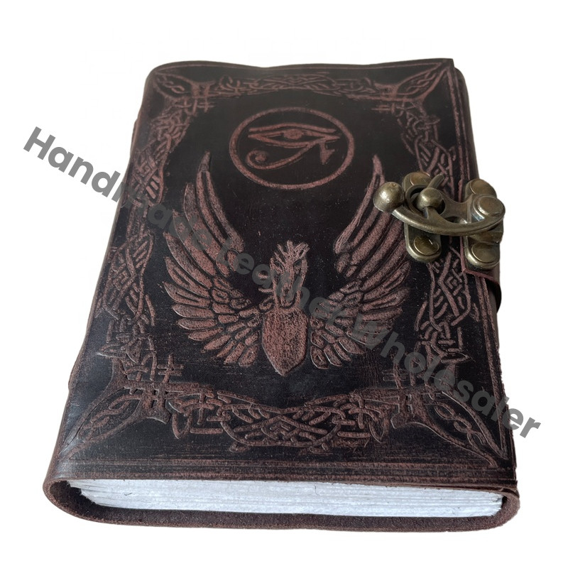 Handmade Leather Journal Custom Logo Recyclable Paper Embossed Bound Writing Spell Vintage Notebook Diary
