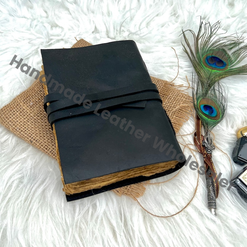 Handmade Leather Journal: Deckle Edge Paper Book of Shadows