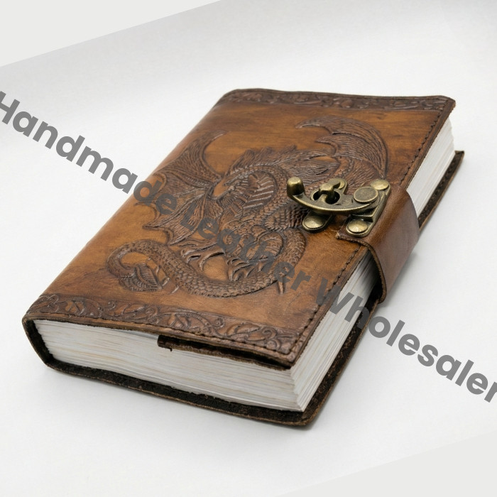 Handmade Leather Journal: Dragon Embossed Book of Shadows
