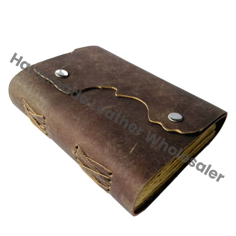 Handmade Leather Journal Drawing Soft Vintage Book Blank Notebook Deckle Touch Button Closer Custom Travel Sketchbook