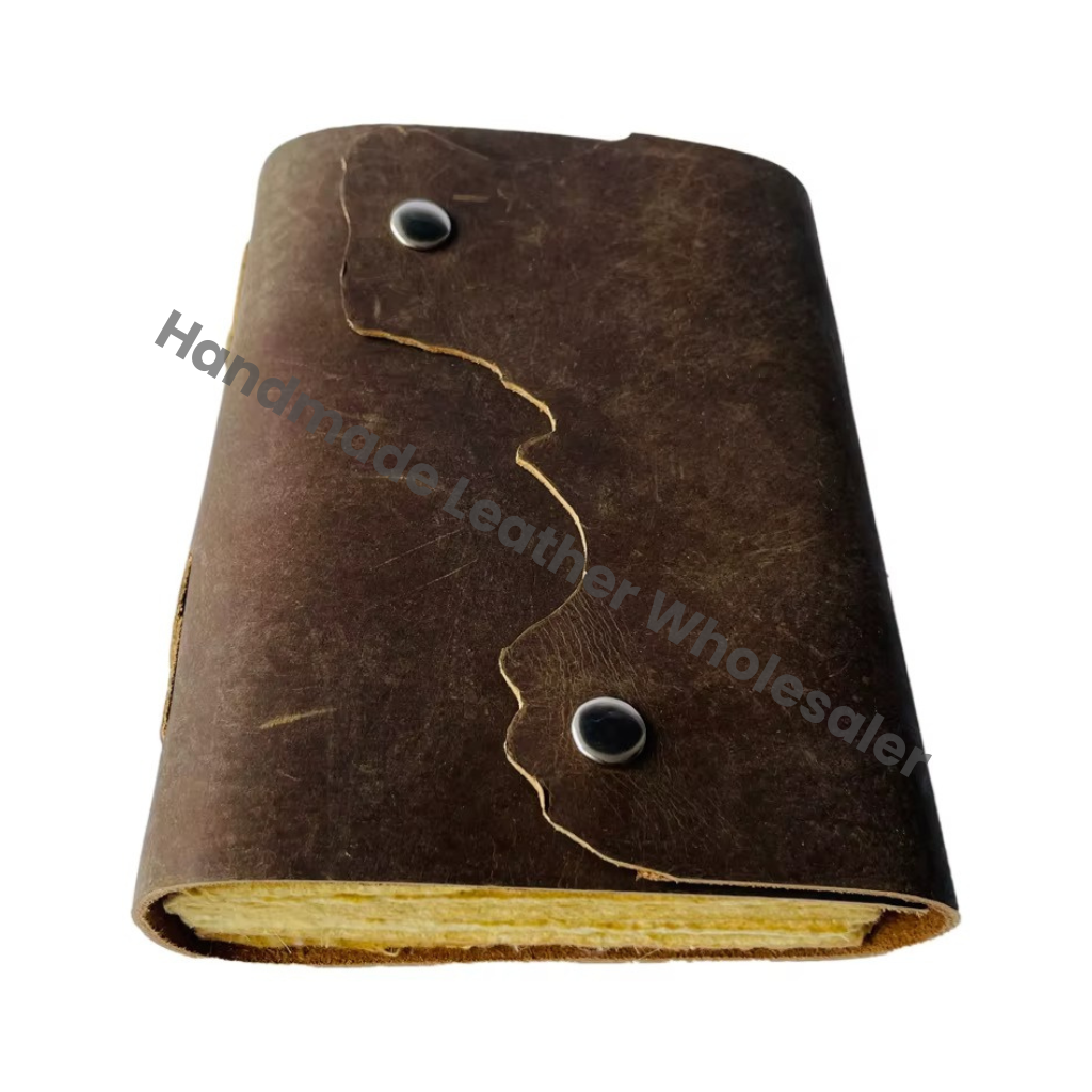 Handmade Leather Journal Drawing Soft Vintage Book Blank Notebook Deckle Touch Button Closer Custom Travel Sketchbook