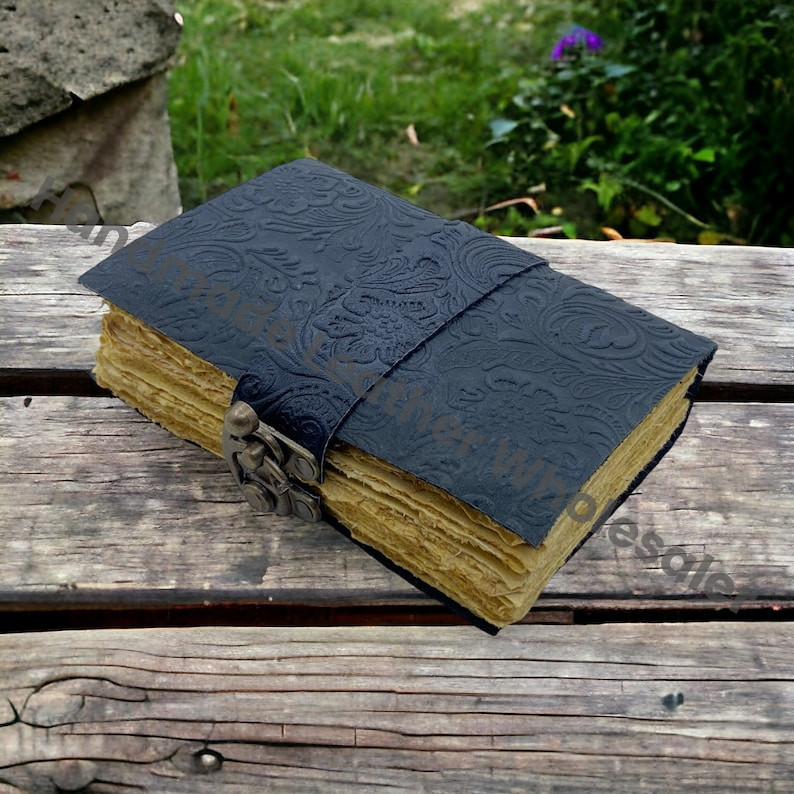 Handmade Leather Journal: Embossed Book of Shadows with Deckle Edge Paper