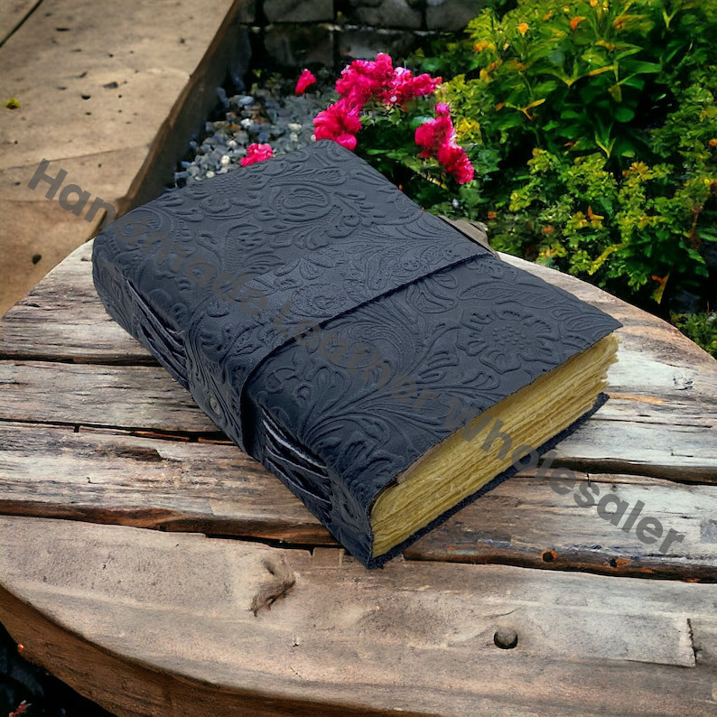 Handmade Leather Journal: Embossed Book of Shadows with Deckle Edge Paper