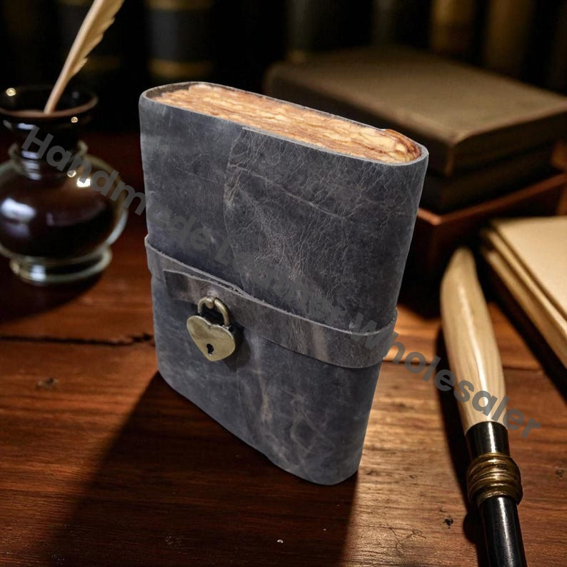 Handmade Leather Journal: Heart Lock, Blank Book of Shadows Grimoire
