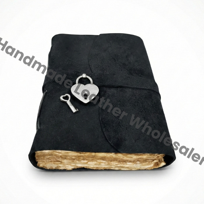 Handmade Leather Journal: Heart Lock, Vintage Spell Book, Grimoire