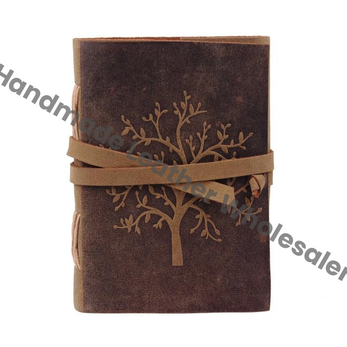 Handmade Leather Journal/Notebook | Tree Embossed Diary with Leather Wrap Closure (Writing, Sketching, Gifting)