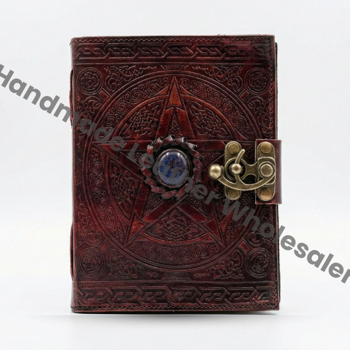 Handmade Leather Journal: Pentagram Embossed Celtic Book of Shadows