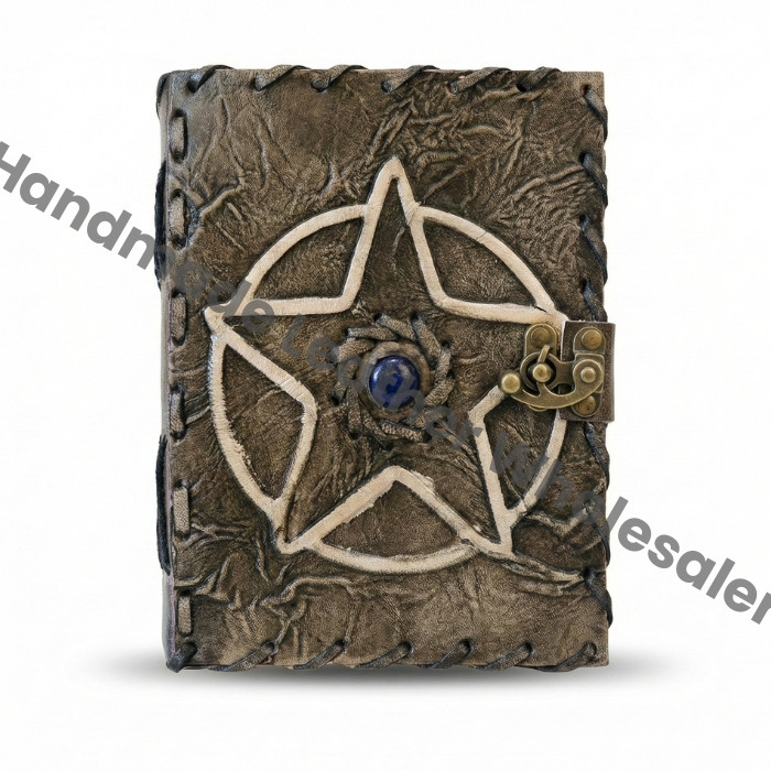 Handmade Leather Journal, Pentagram Grimoire, Gothic Witchcraft Diary