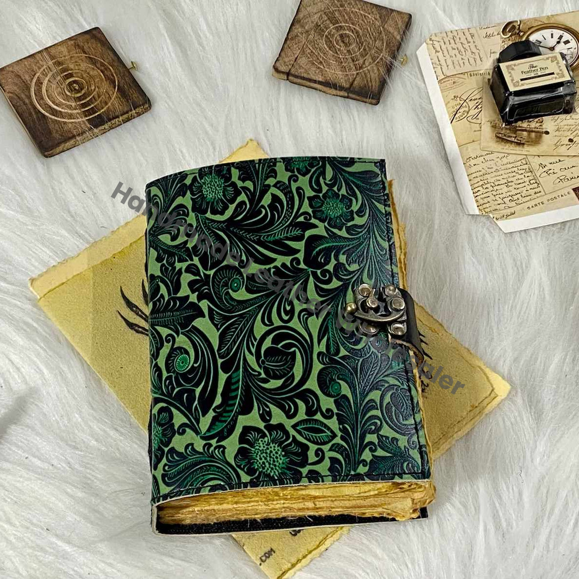 Handmade Leather Journal: Personalized Book of Shadows, Garden Flower Design