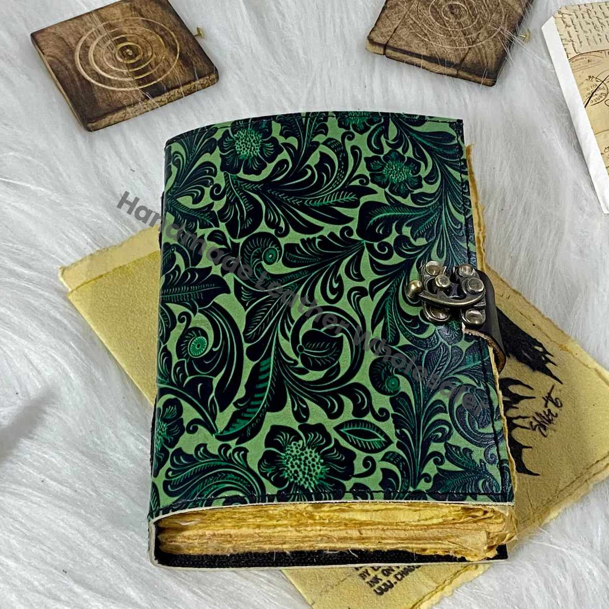 Handmade Leather Journal: Personalized Book of Shadows, Garden Flower Design
