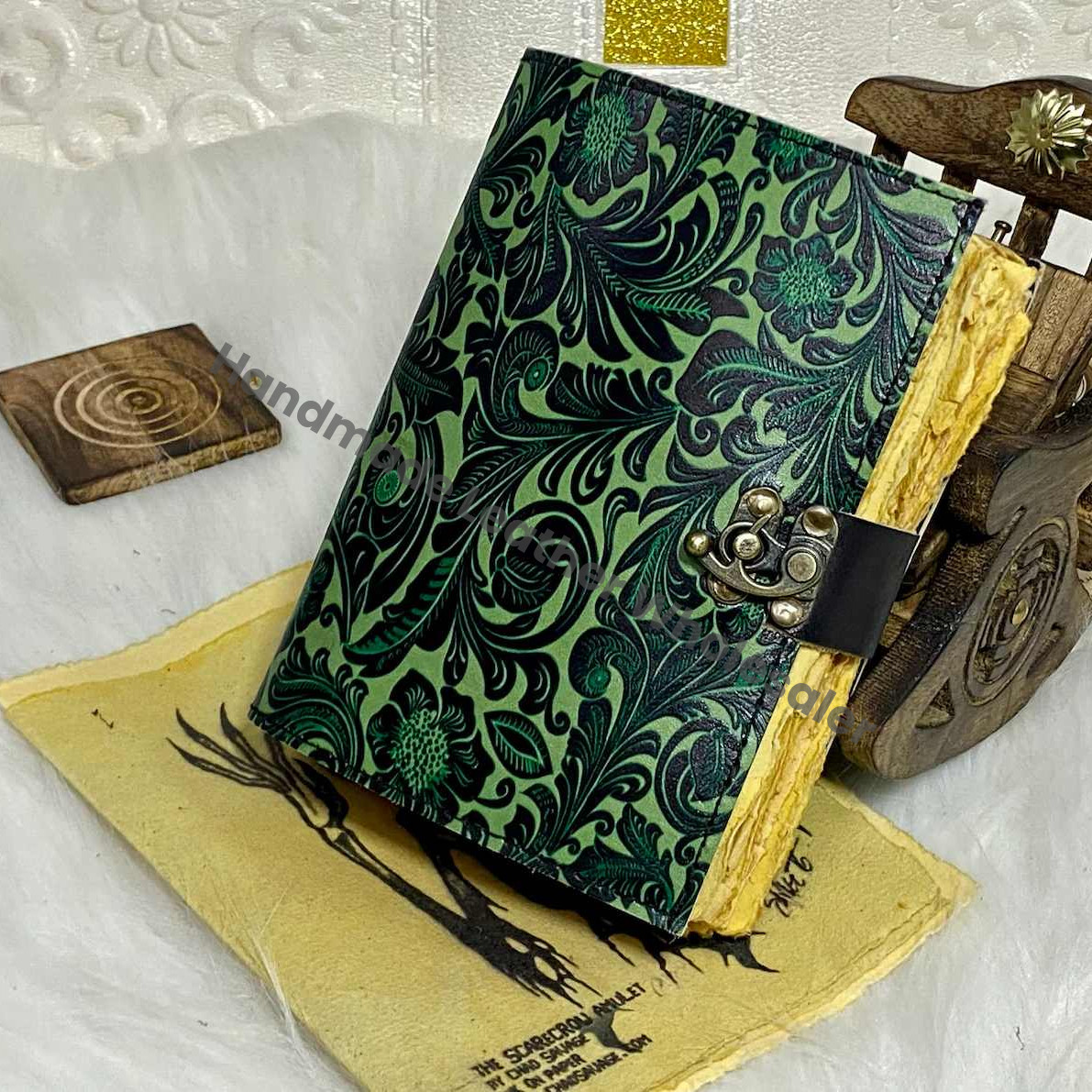 Handmade Leather Journal: Personalized Book of Shadows, Garden Flower Design