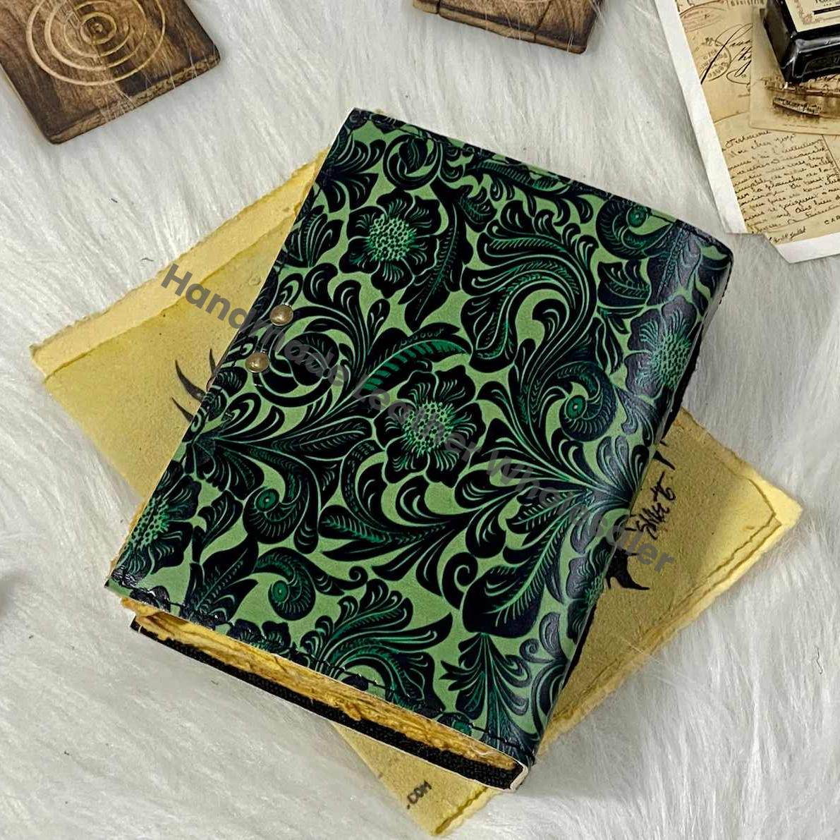 Handmade Leather Journal: Personalized Book of Shadows, Garden Flower Design