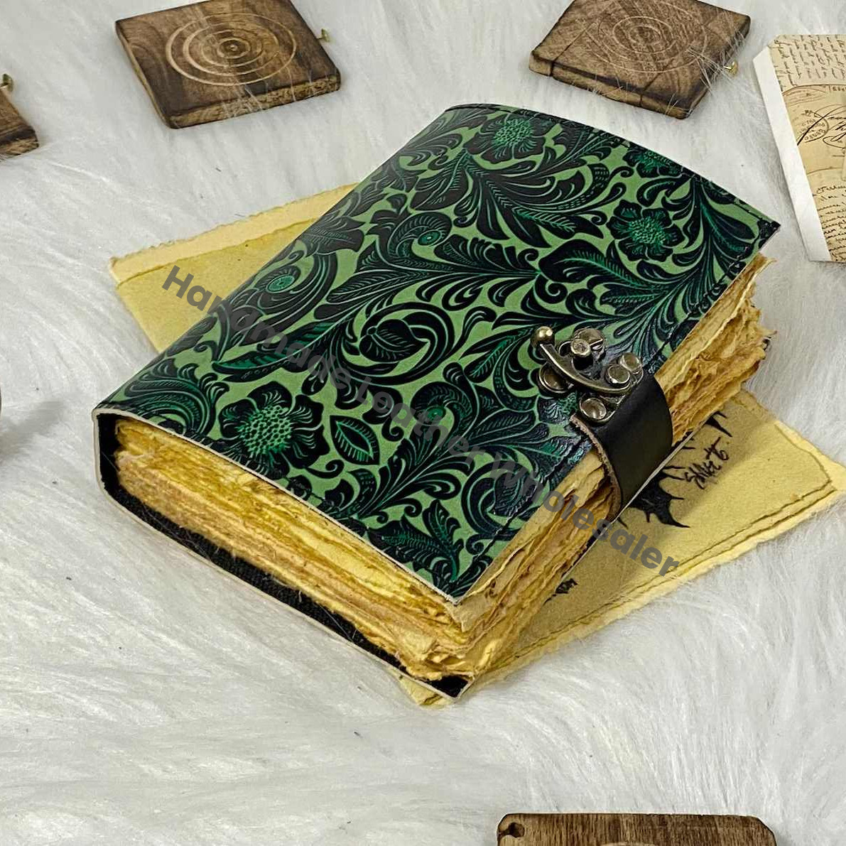 Handmade Leather Journal: Personalized Book of Shadows, Garden Flower Design