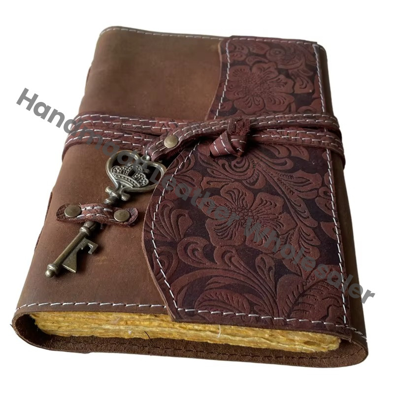 Handmade Leather Journal Soft Garden Flower Blank Vintage Book of Deckle Bound Custom Sketchbook Drawing Travel Planner