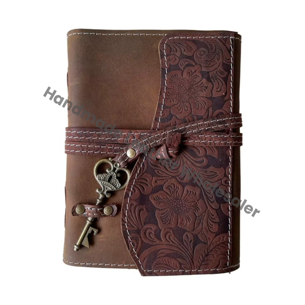 Handmade Leather Journal Soft Garden Flower Blank Vintage Book of Deckle Bound Custom Sketchbook Drawing Travel Planner