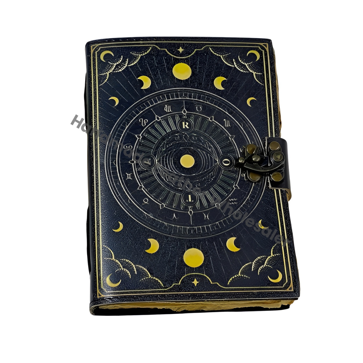 Handmade Leather Journal: Sun & Moon Grimoire, Deckle Edge Paper
