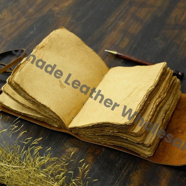 Handmade Leather Journal with Pen Holder, Vintage Deckle Edge Paper