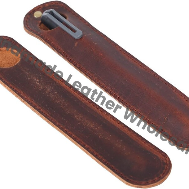 Handmade Leather Journal with Pen Holder, Vintage Deckle Edge Paper