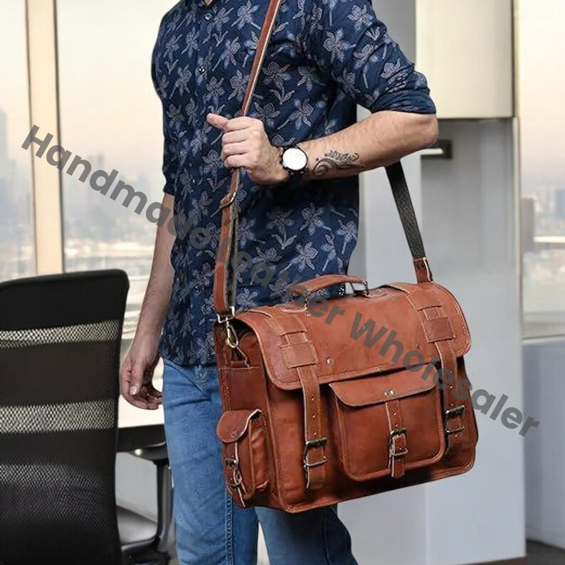 Handmade Leather Messenger Bag, Personalized Laptop Briefcase